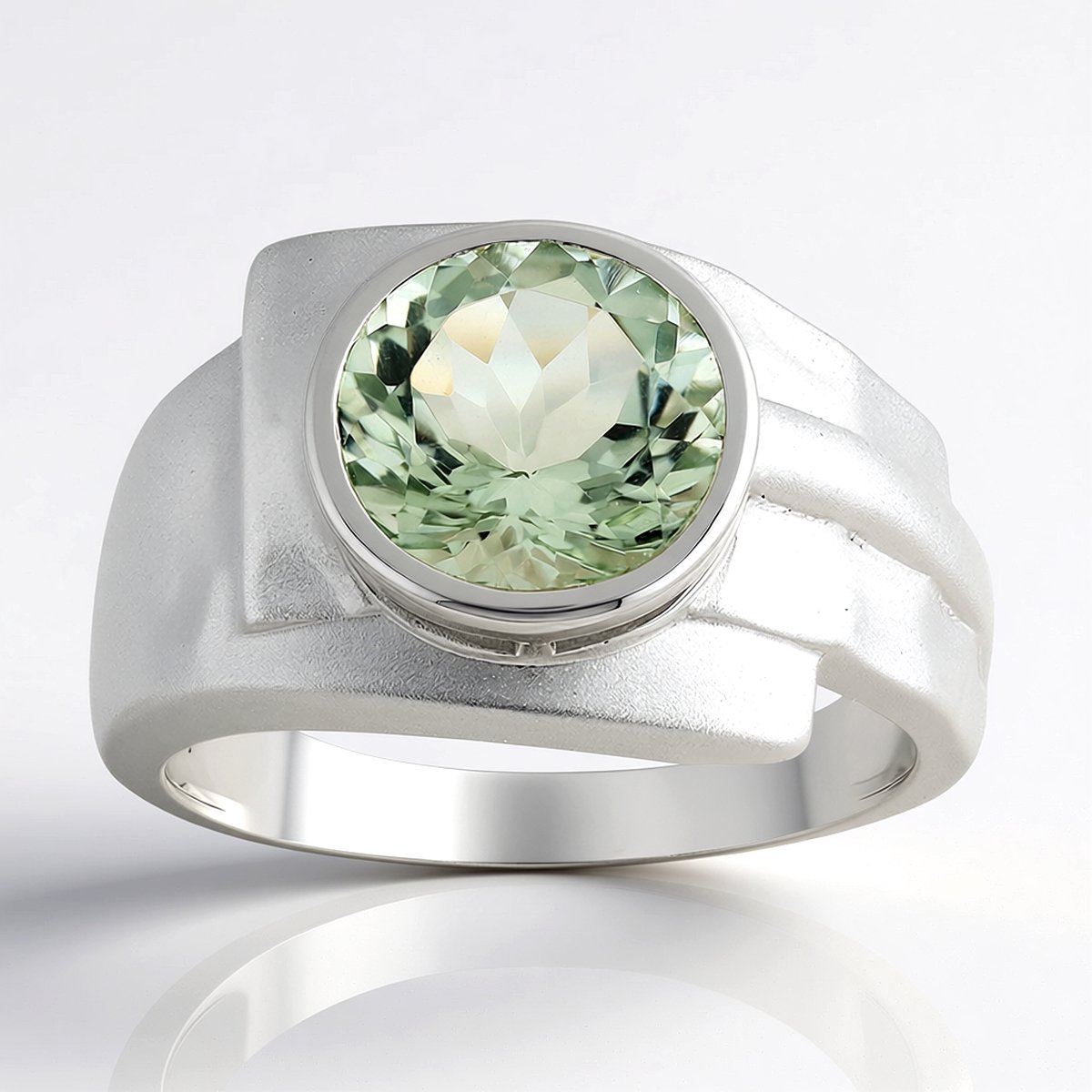 Cavill - Zilveren ring met palladiumlaag - 925 Sterling Zilver - 1,615 ct groene Braziliaanse amethist - ronde slijpsel - moderne elegante damesring