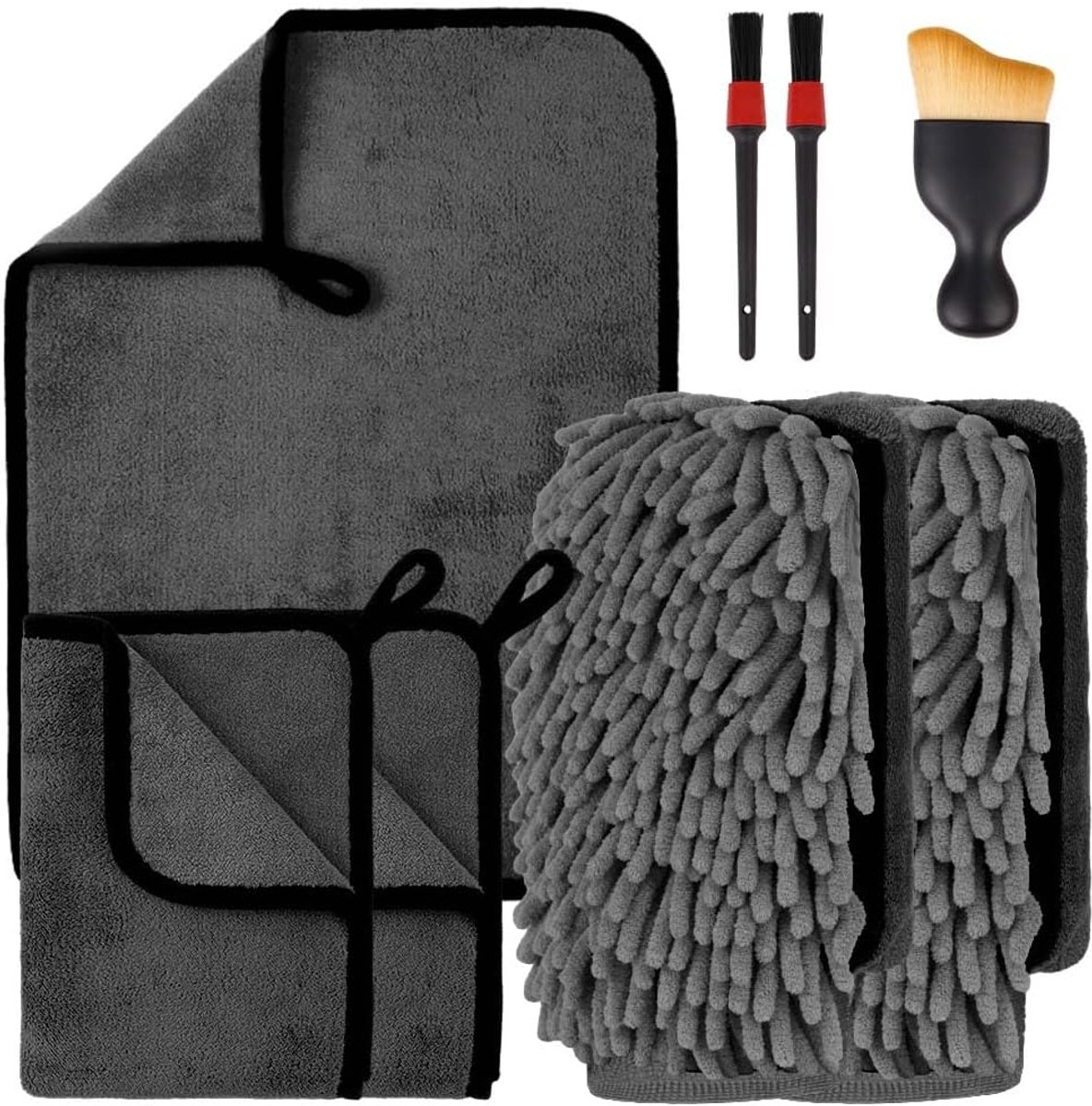 flintronic 8-delig Auto-reinigingsset, Autowashandschoenen, 600 GSM Microvezel Autowashandschoenen, 3 Microvezel Washandschoenen, 2 Microvezeldoeken voor Auto's met 2 Detail en 1 Schoonheidsborstel