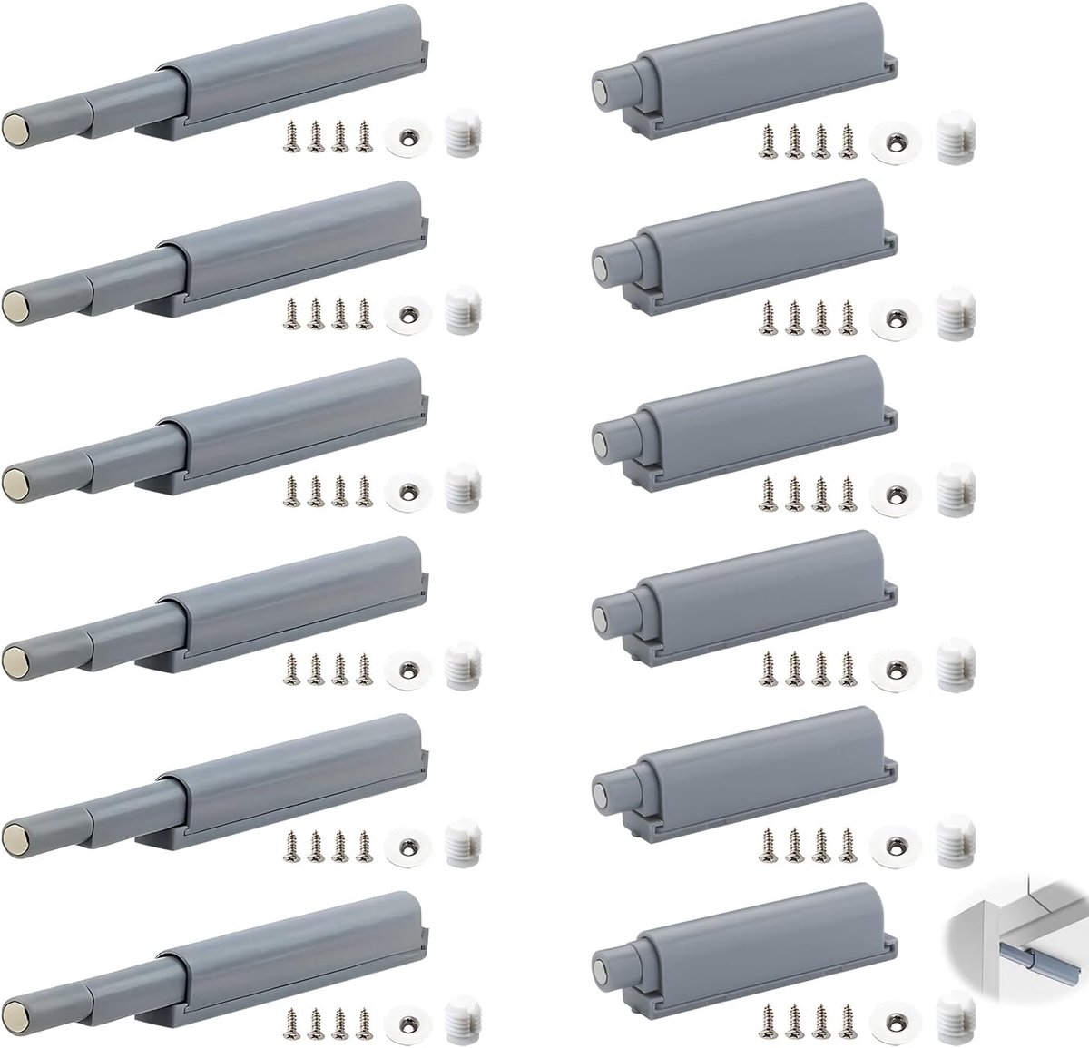 12 stuks Push to Open deuropeners, magnetische Push to Open druksnapper kunststof automatische snapper push-to-open-deurgrendel magnetische deursnapper magneetsluiting om te openen voor kastdeuren