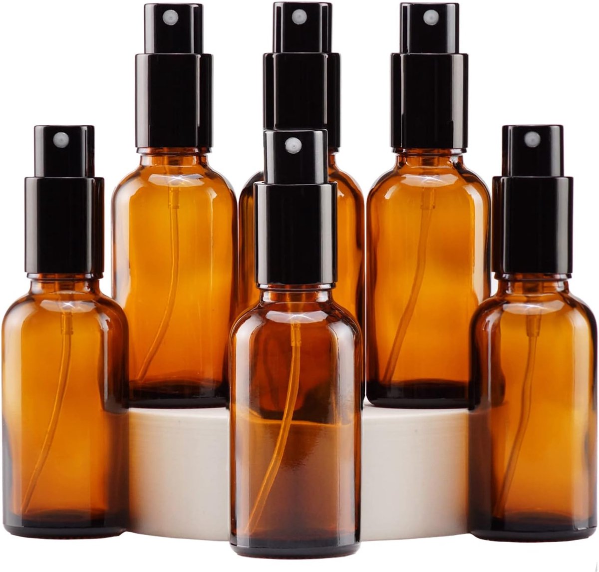 Amber Glass Spray Bottle 30ml, met Kleine Fijne Nevelspray, Metalen Dop, Navulbaar voor Essentiële Olie, Reizen, Schoonmaken, Parfum, Aromatherapie, Make-up - 6 Stuks