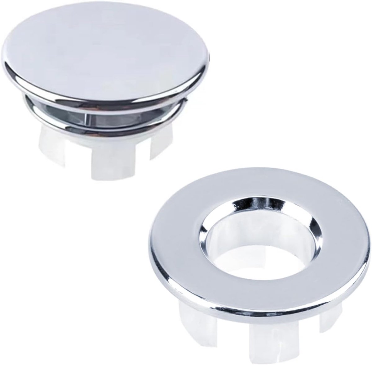 2 stuks wastafeloverloopafdekking, overloopafdekking en ringset voor wastafel, gat met Ø 22-24 mm, ronde afdekking voor wastafel, badkamer, keuken