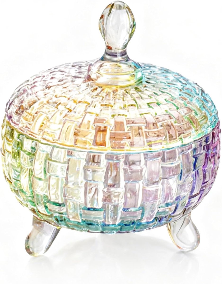 Snoeppot met Deksel, 685 Ml Kleurrijke Kristallen Snoepschaal voor Thuis Keukenfeest Bruiloft Housewarming Buffet, Decoratieve Overdekte Snackkomcontainer, 6,93x5,91in (COLORFUL)