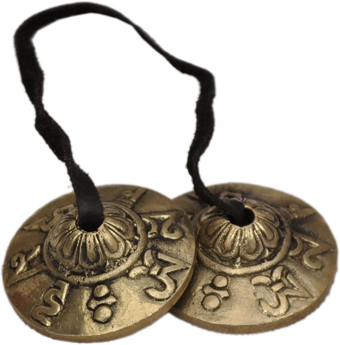 Tibetaanse handbelletjes, klein, versierd met het mantra Om mani padme hum