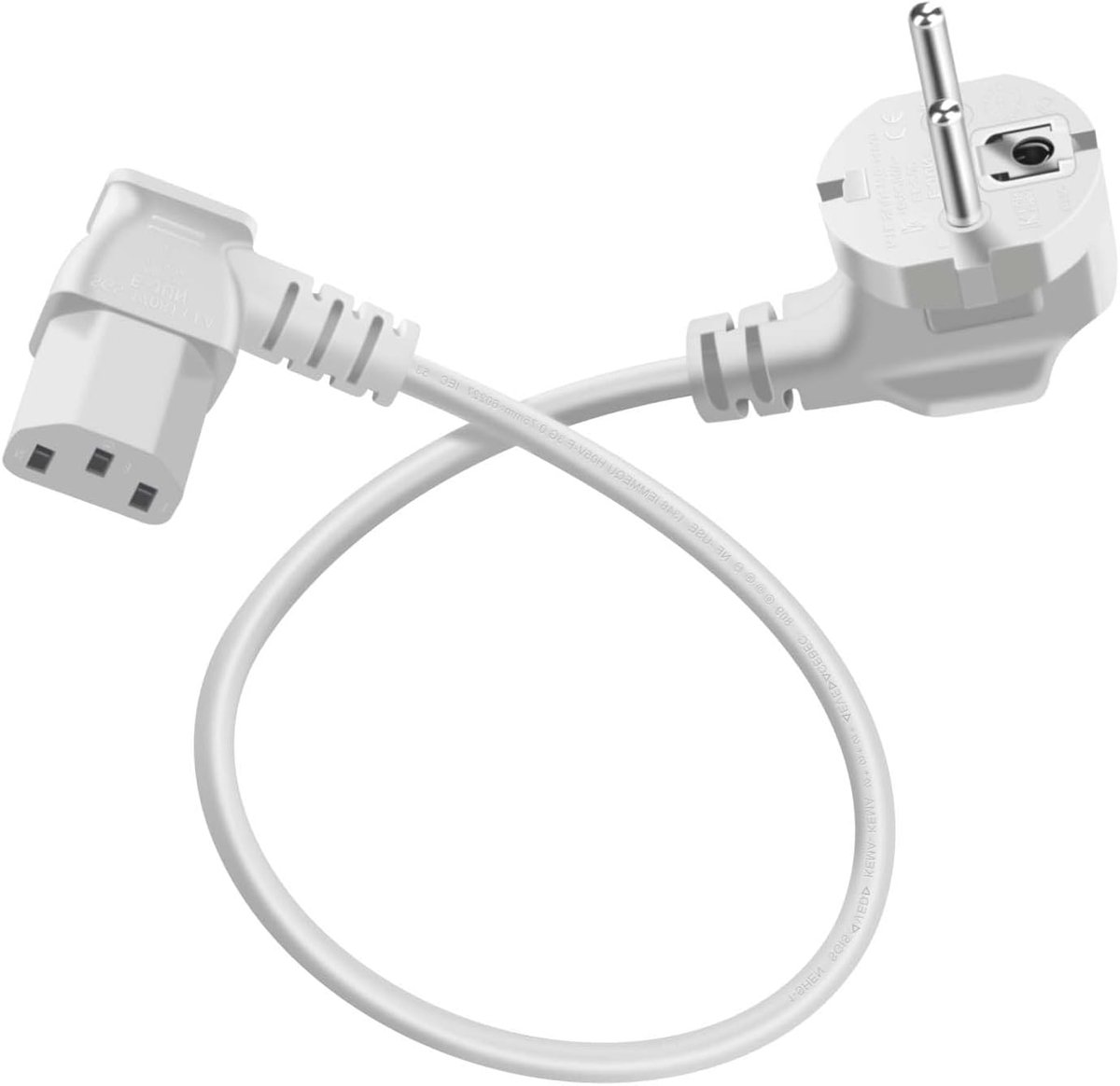 90 Graden Gebogen C13 Veiligheidscontact voor Kabel Type F (CEE 7/4) naar C13 Stekker voor Computer, TV, Monitor, Projector (Wit, 0.5m)