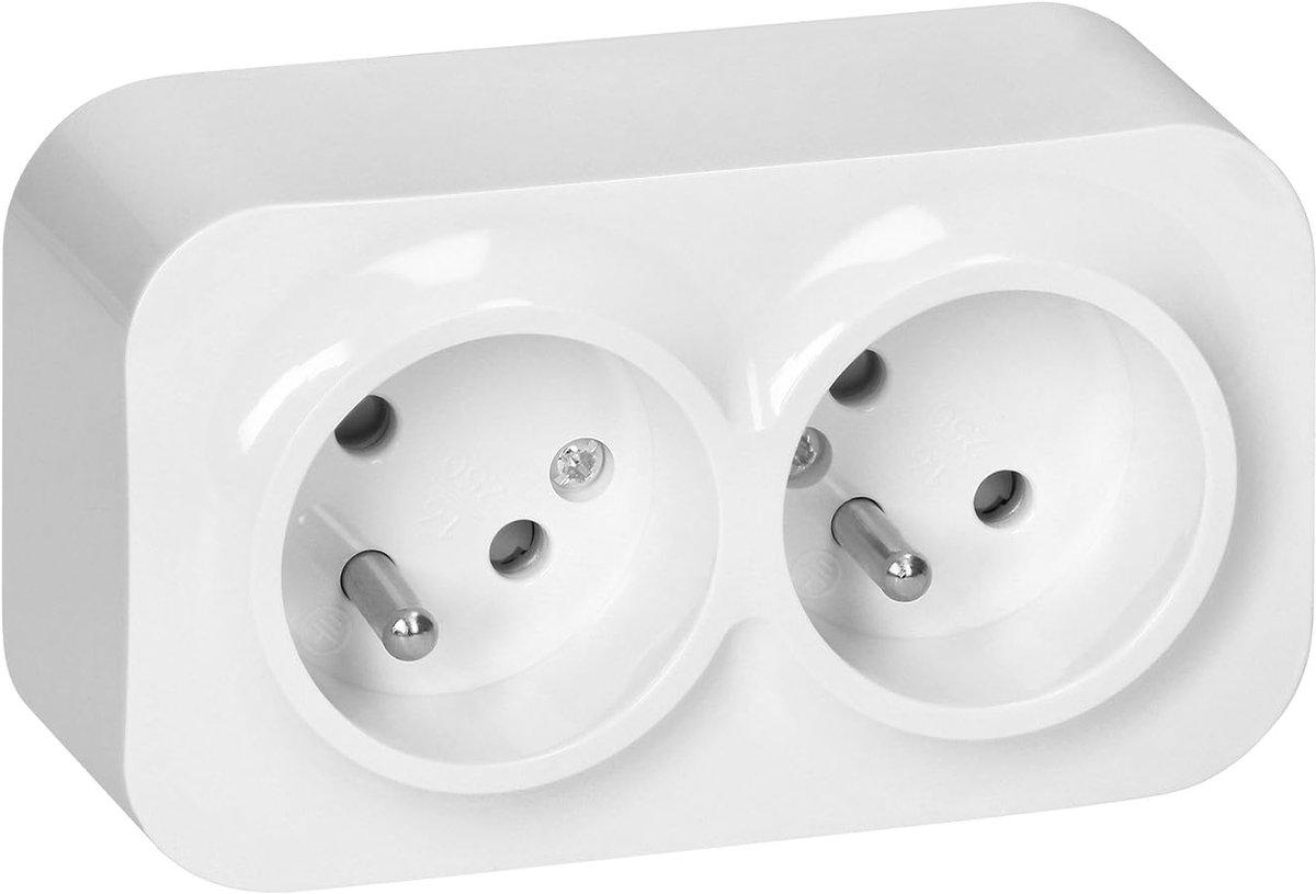 Stopcontact 2-Voudig Type E - Opbouw Stopcontact met Glanzende Afwerking 16A/230VAC IP20 Socket voor Veilige en Betrouwbare Stroomvoorziening