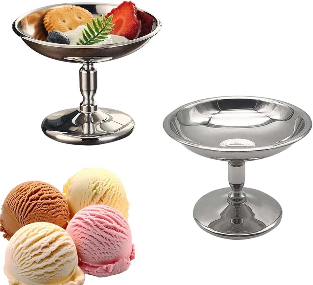 2 stuks ijsbekers van staal, ijsbekers van roestvrij staal, herbruikbare dessertbekers van roestvrij staal, ijsbekers, roestvrijstalen ijsbekers, ijsschalen voor ijs en yoghurt, 2 stuks