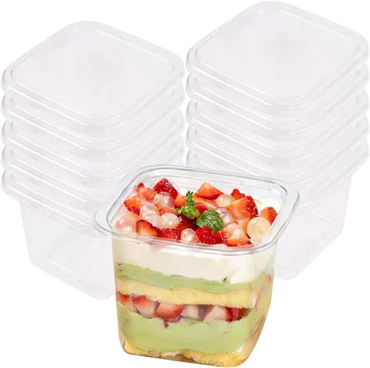 Dessertbekers met deksel, 50 stuks, vierkante dessertbekers, transparant, parfait voorgerechtenbekers voor tiramisu, desserts, pudding, mousse