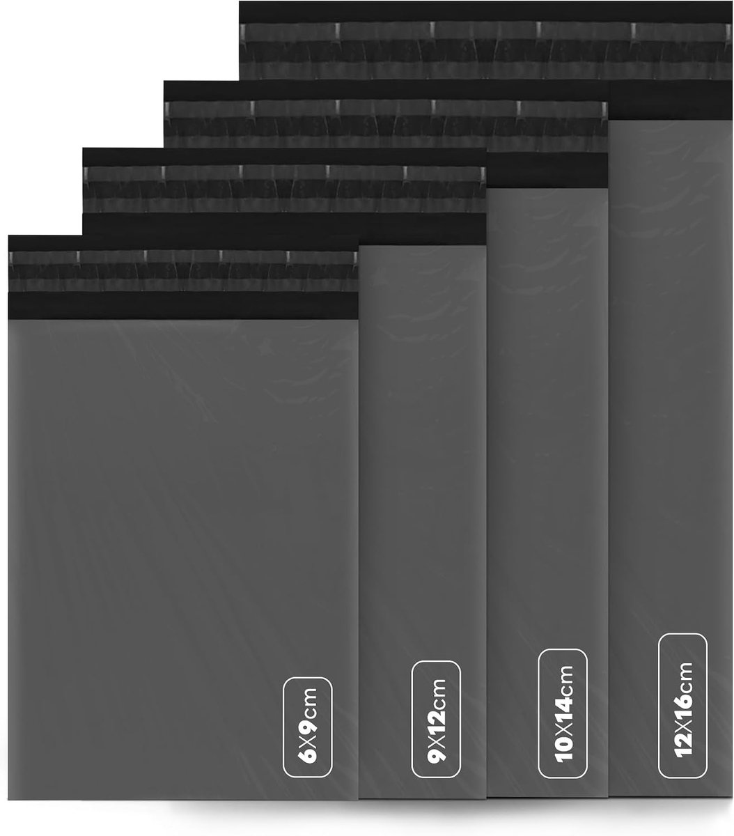 delka Mailing Bags, 100 Mixed Size Grey Poly Mailer Bags, scheurbestendige verzending enveloppen voor kleding, documenten, sterke zelfklevende lijm, waterdicht en lichtgewicht grijs