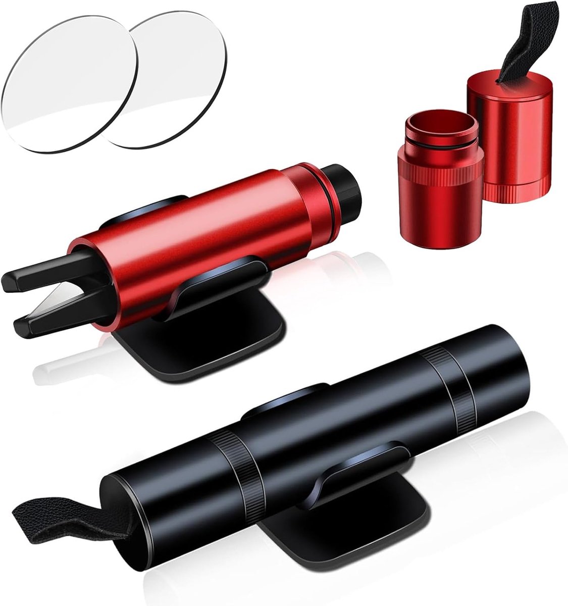 Autoveiligheidshamer en raambreker - Set van 2 - Inclusief testglas - Draagbare noodraambreker en gordelsnijder - Noodgereedschap voor alle voertuigen (zwart en rood)