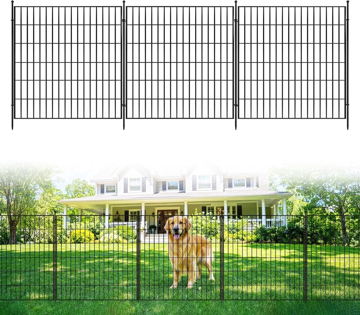 Triumpunpre Decoratieve rechthoekige tuinafscherming van roestbestendig metaal - 81,28 cm H x 719,33 cm B - Voor binnenplaats, terras of bloembed.