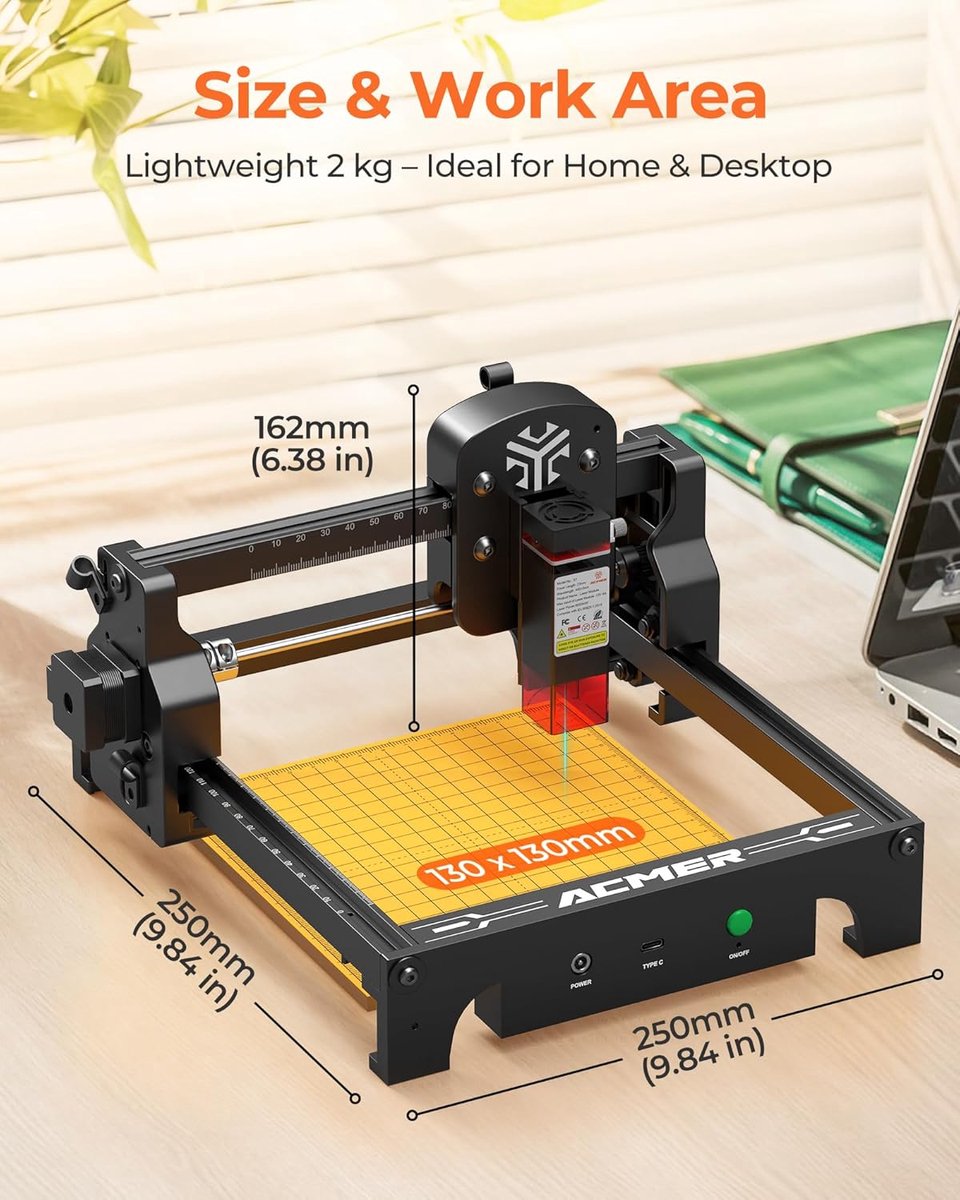 SnelShoppen - Acmer T1 Lasergraveermachine, 6 W, Draagbare Mini Lasercutter, Nauwkeurige 0,01 mm Lasersnijder voor Hout, Leer, Glas en Metaal, Werkber