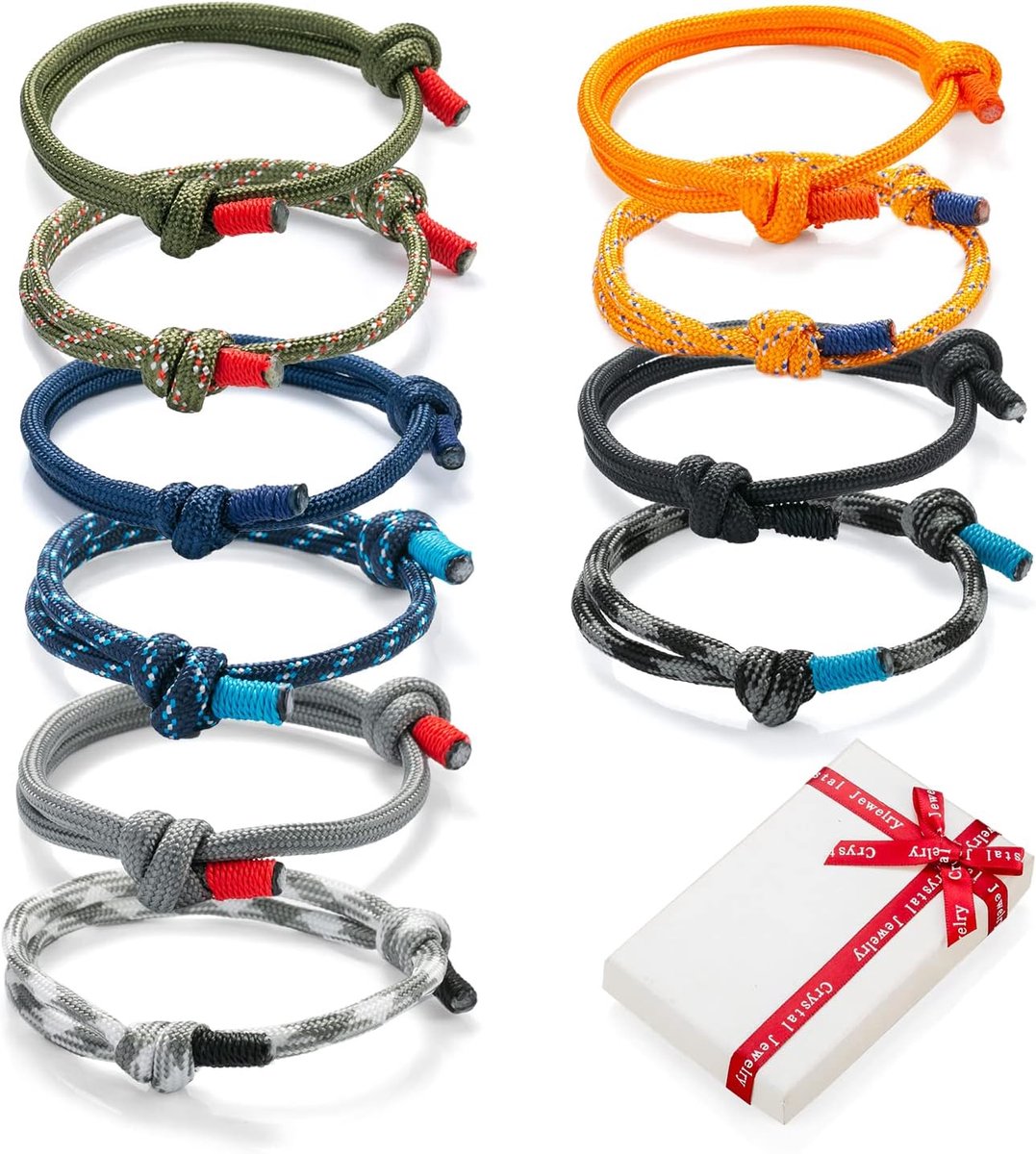 10 stuks coole gevlochten armbandenset voor mannen en vrouwen, kleurrijk marine-touw, nautische surfarmbanden voor - ShopVlot