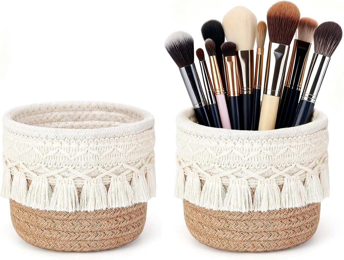 Makeup Organizer 10 x 10 cm - Handgeweven katoen - Mini mandje voor kwasten - Perfect voor cosmetica en pennen - ShopVlot