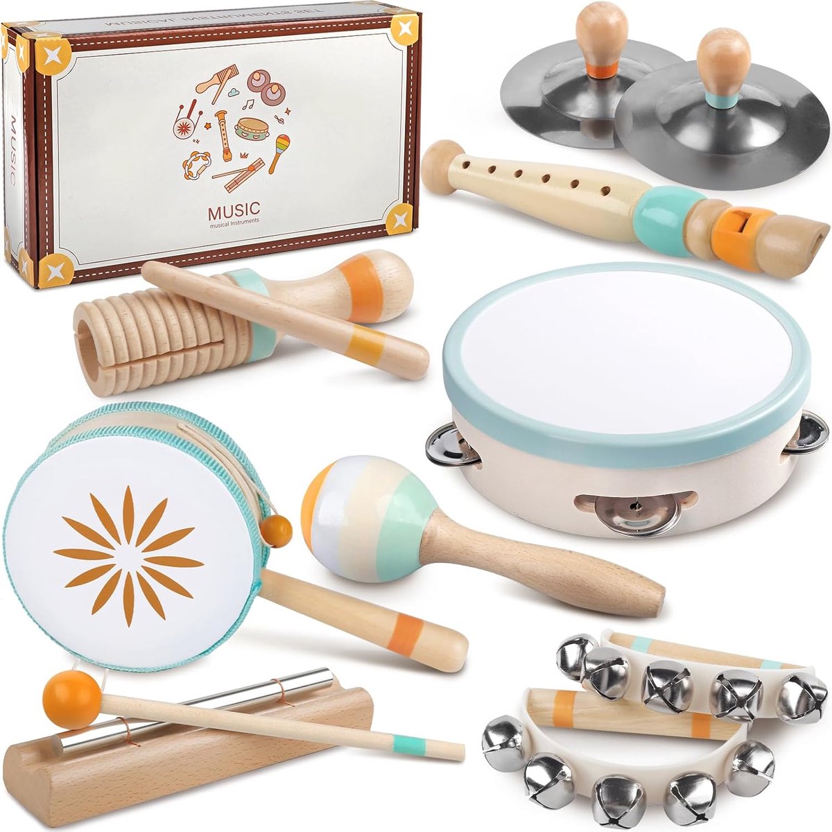 SnelShoppen - Muziekinstrumenten voor baby's - Montessori-muziekspeelgoed voor peuters, houten slaginstrumentenset, educatief muziekspeelgoed voor kle