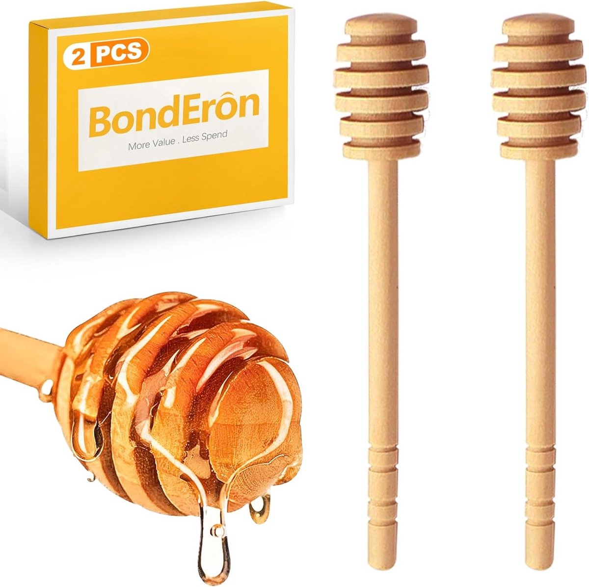 Set van 2 honinglepels van olijfhout 16 cm met spiraal, duurzame dispenser voor honing en siroop, perfect voor keuken en thee, leuk cadeauidee