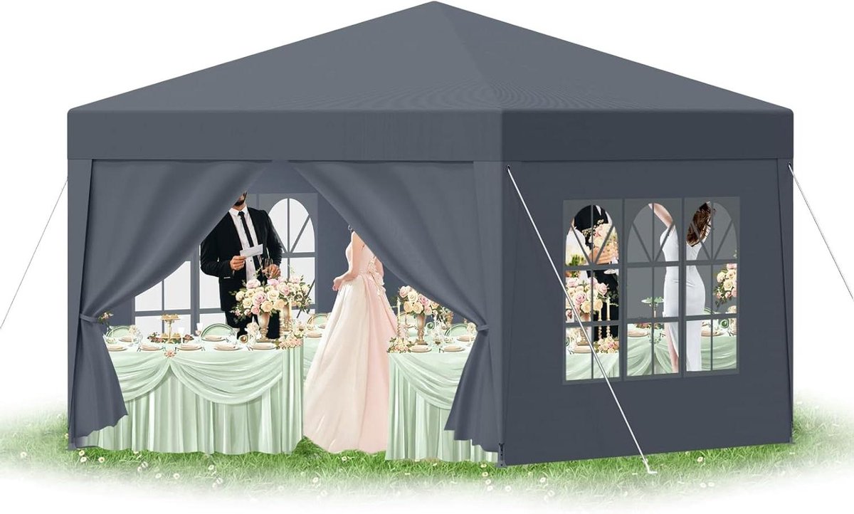 Feesttent - Partytent Gazebo - Buitenfeesten - Waterdicht UV-bescherming - 3 x 3 meter - Grijs