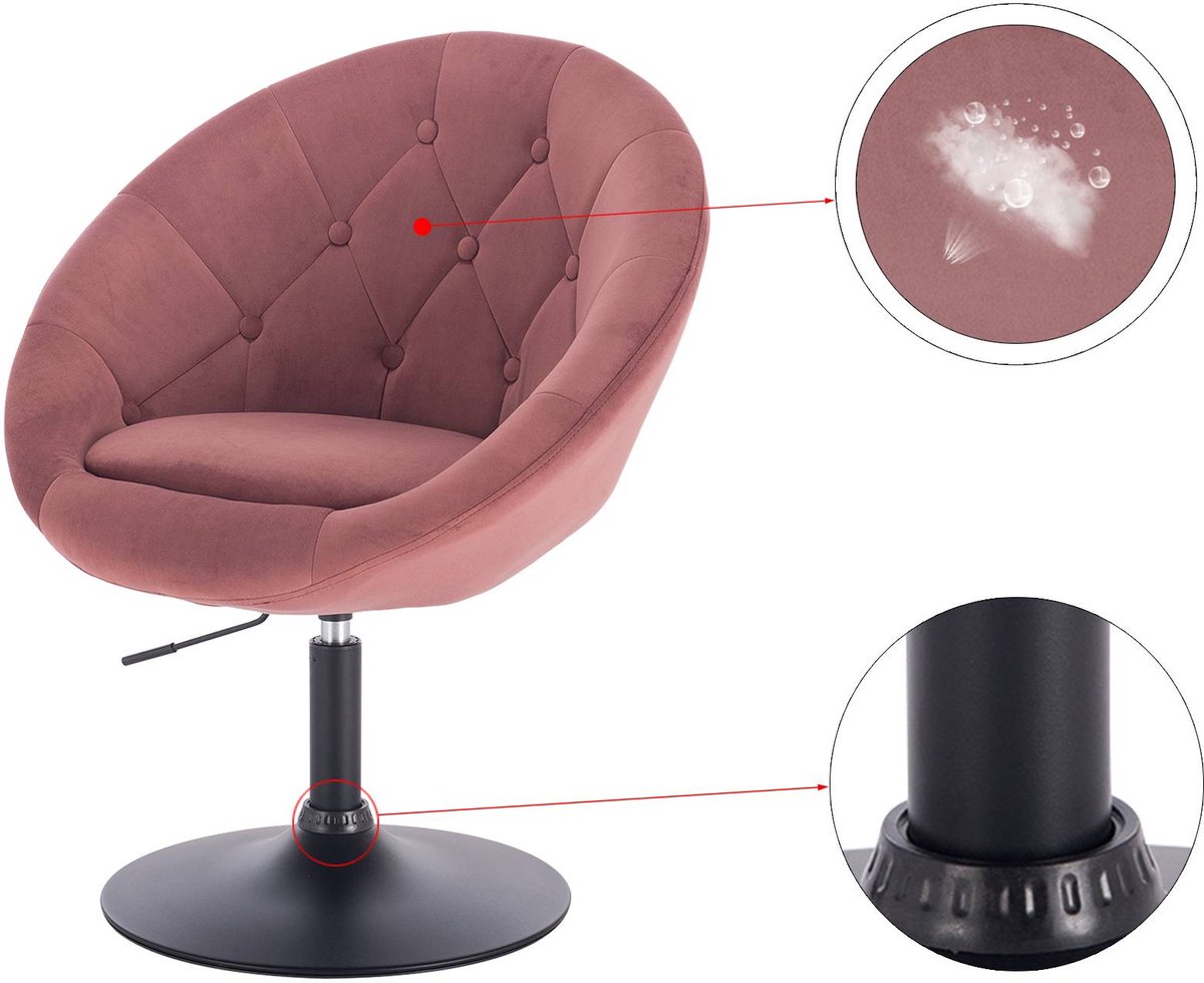 Suredeal 1 - Barfauteuil loungestoel - Armleuning - Traploos hoogte verstelbaar - Fluweel - 46x44x93 cm roze