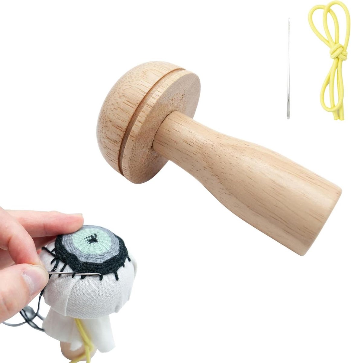 Stopper Benodigdheden Set - Houten Stopper - Kleding Repareren - Duurzaam Beukenhout - 3 Naalden - Multicolor