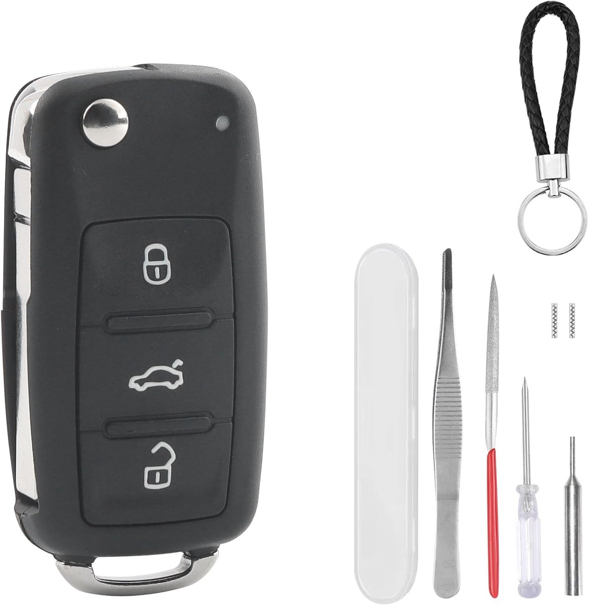 SnelShoppen - Autosleutelbehuizing 3 knoppen voor VW Golf MK6, Transporter, Tiguan, Polo, Passat, Caddy, Jetta, Scirocco, Sharan, Skoda Octavia - Klap