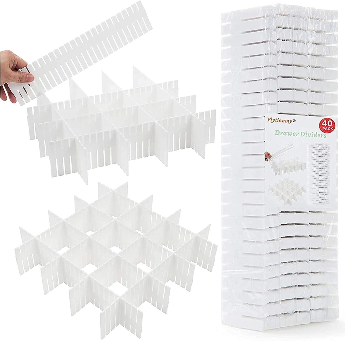 SnelShoppen - 40 stuks ladeverdelers, verstelbare lade-organizers voor ondergoed, sokken, cosmetica, multifunctioneel, wit