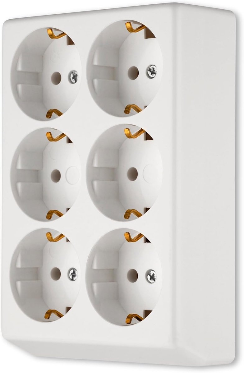 Stekkerdoos, meervoudige stekkerdoos zonder kabel, 6-voudig, max. 3500W, wit