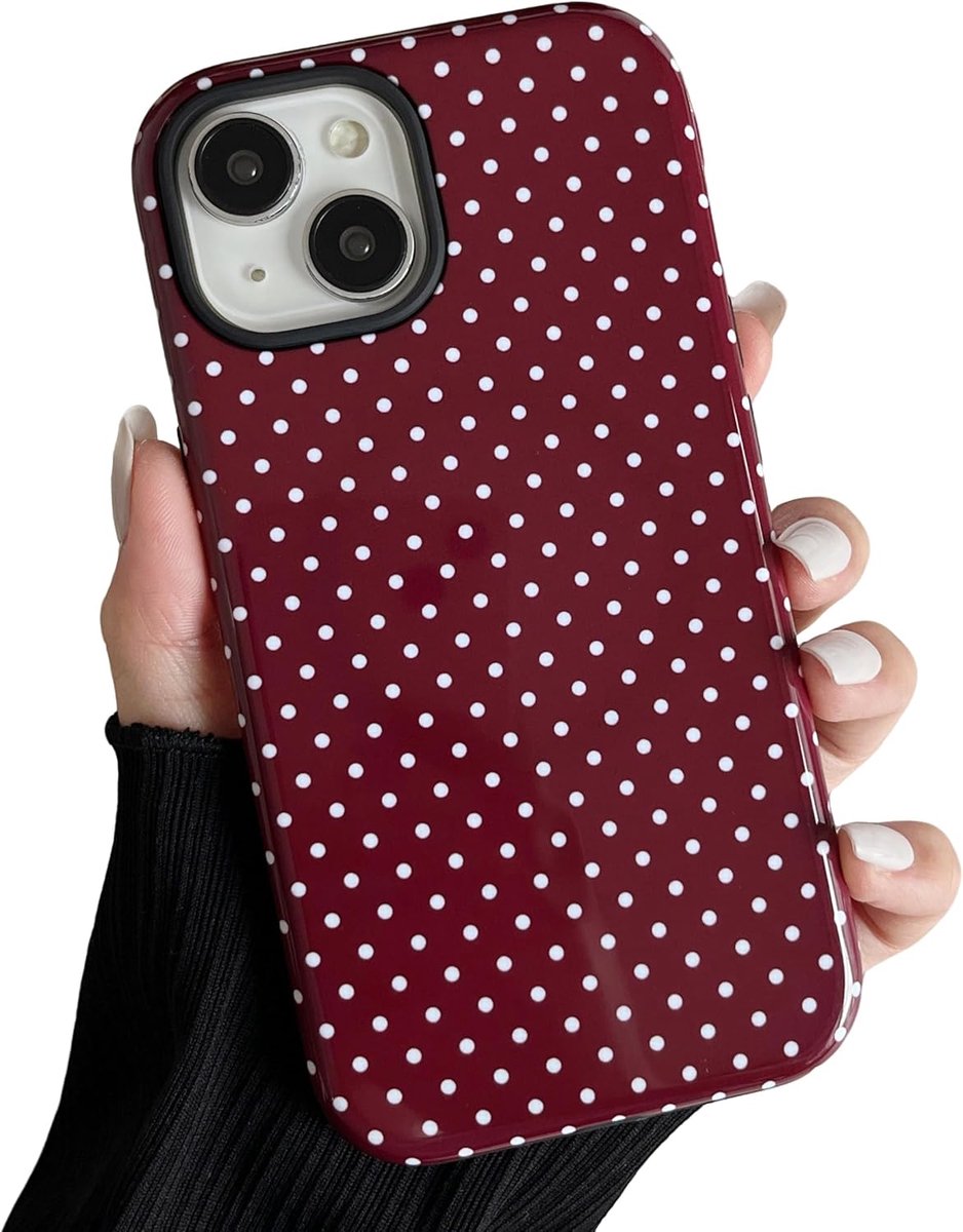 Magnetische Hoes voor iPhone 13/14, Polka Dot Telefoonhoes Leuk voor Meisjes Vrouwen, Compatibel met Magsafe, Hard PC+Zacht TPU Beschermende Telefoonhoes voor iPhone 13/14 - Wijnrood