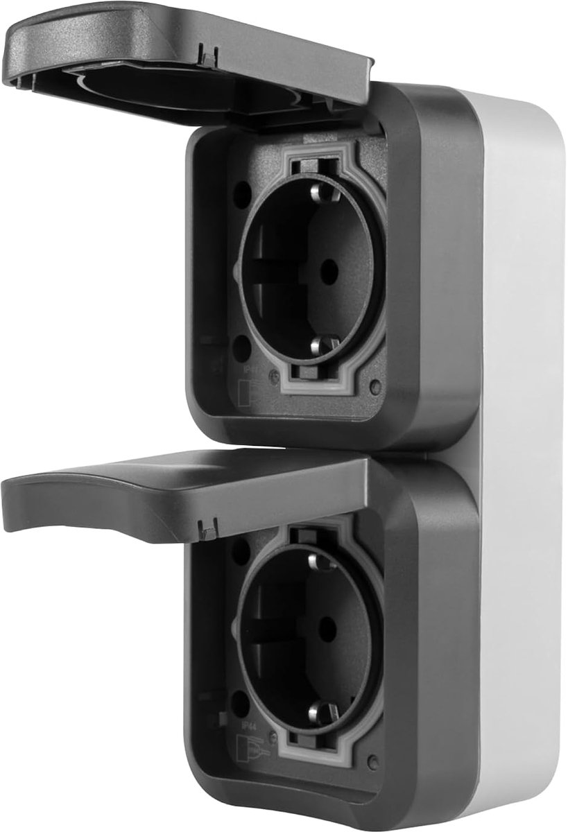 AquaStorm, dubbel stopcontact, stopcontact voor vochtige ruimtes IP55, tweepolig, opbouw verticaal, 230 V, 16 A, antraciet