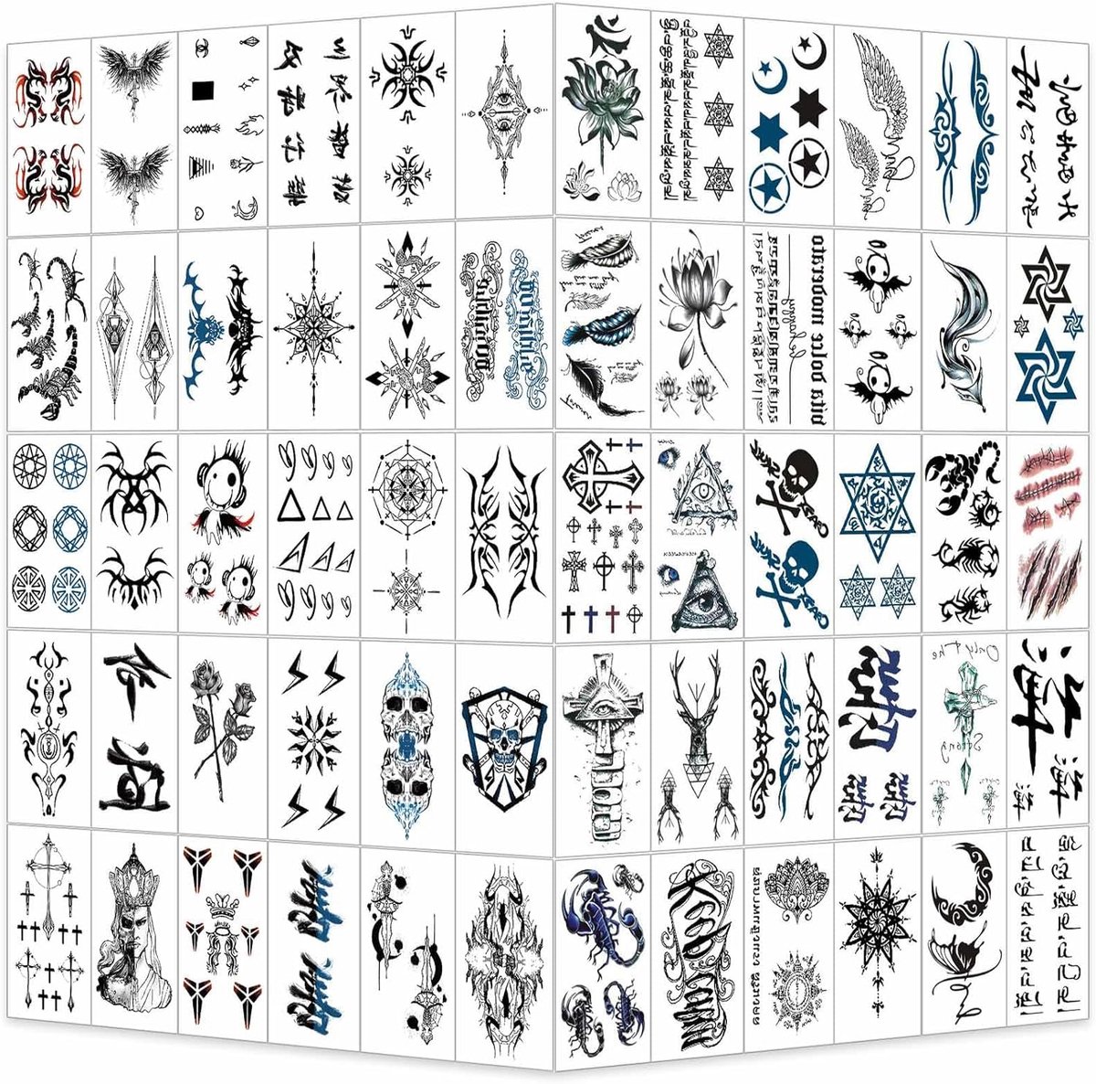 Tijdelijke Tatoeages, 60 Vellen 3D Realistische Skelet Kruis Symbolen Tatoeage Bloem Tatoeage Sticker, Waterdichte Nep Tatoeages voor Kinderen, Mannen en Vrouwen, Tatoeage voor Nek Arm Hand