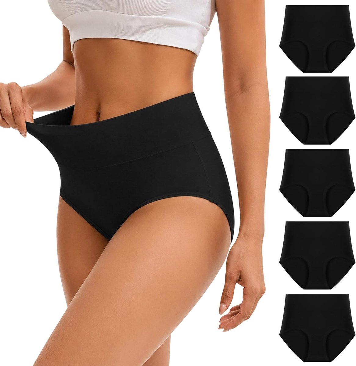 Comfort Katoenen Ondergoed 5 Pack Hoge Taille Slips Buikcontrole Stretch Slipje Onderbroek voor Vrouwen