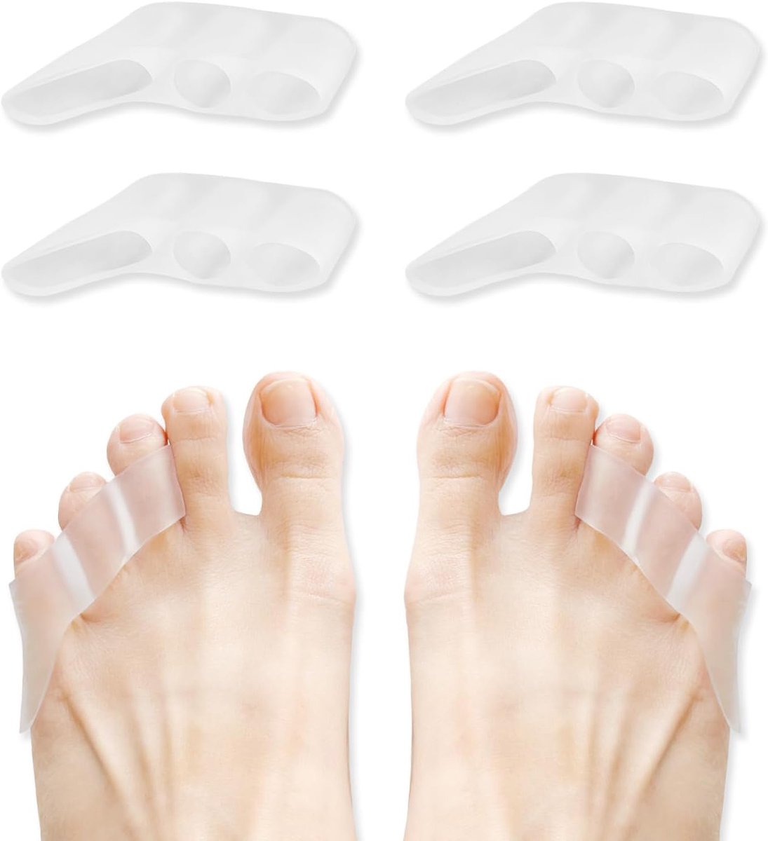 2 Paar Pinky Teen Separator | Siliconen Teenspreiders | Drie-Gaten | Herbruikbare Teenspreiders | voor Kromme Tenen | Overlappende Tenen | Ter Voorkoming van Wrijving | Unisex