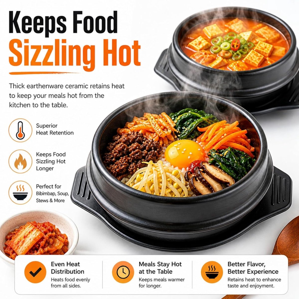 Dolsot Bibimbap aardewerk stenen kom, Koreaanse kooksoep keramische pot, donabe pot voor Ttukbaegi en Koreaanse stoofpot met dienblad - 1500ml/50oz