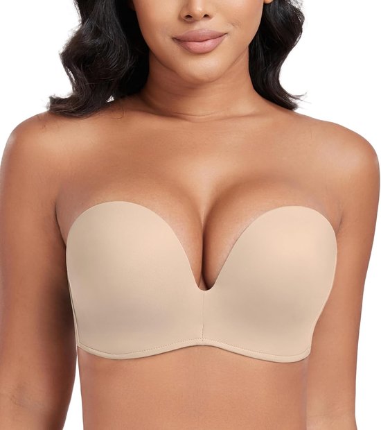 Dames Comfort Bh Met Hele Cup Voor Zonder Vulling Grote Maten | Naadloos, diepe diepte, lage rug, converteerbare bandjes, dikke vulling, push-up, U-halslijn — afbeelding 2