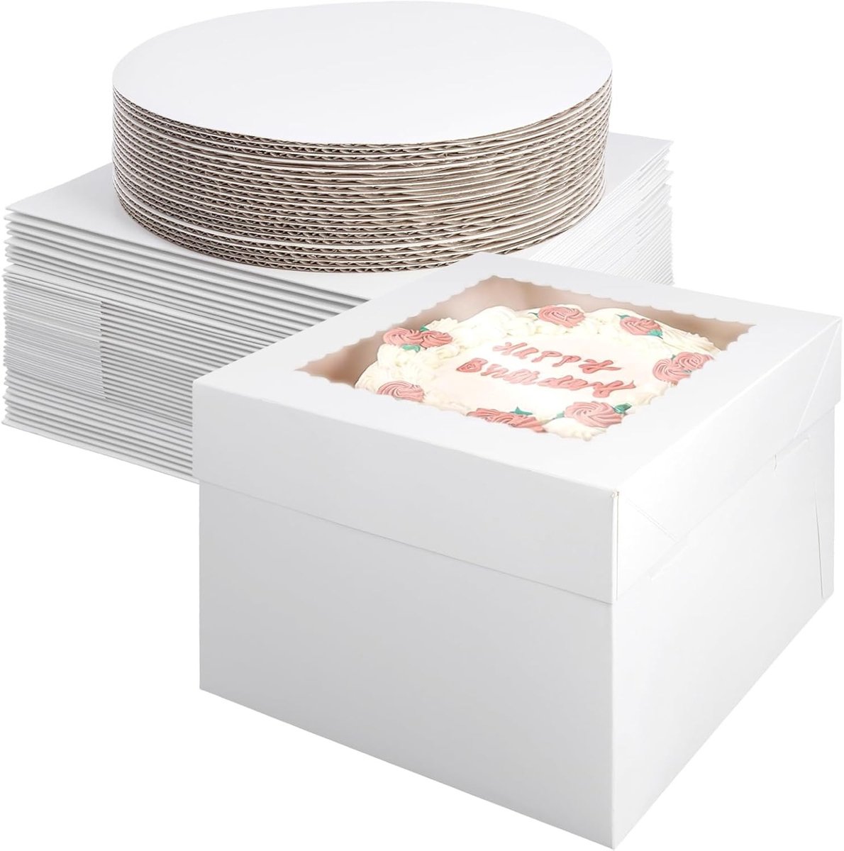 40 Stuks 10 Inch Taartdozen met Venster en Taartbodems - Ideaal voor Bruiloften, Verjaardagen en Feesten, Wit