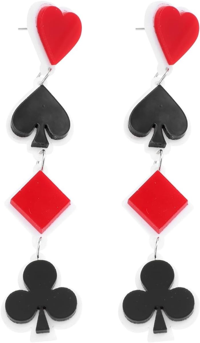 Speelse Oorknopjes met Speelkaarten Motief voor Dames, Acryl Hangers voor Casino Feestjes en Kostuums