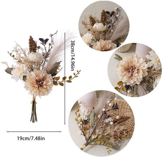 SnelShoppen - Kunstmatige Herfstbloemen, Bloemenboeketten, Kunstbloemen in Vaasje, Zijden Bloemenarrangementen met Herfststelen, Voor Huishouddecorati