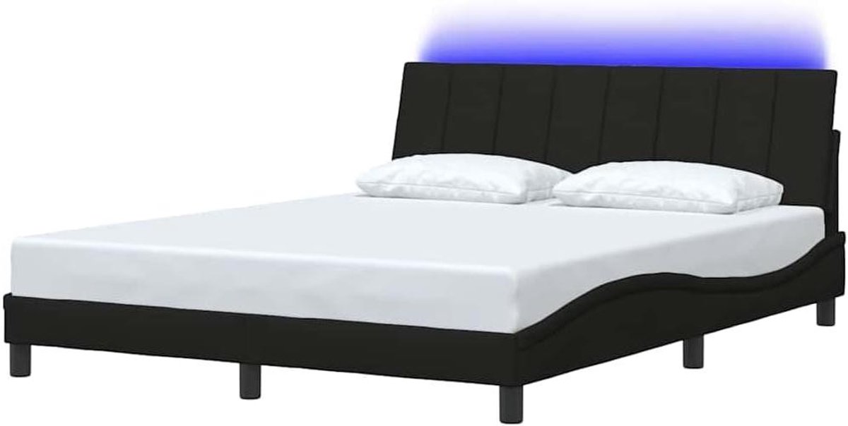 Bedframe - Stoffen bed - Betere nachtrust - Met hoofdbordkussen - 160x200 cm - Zwart