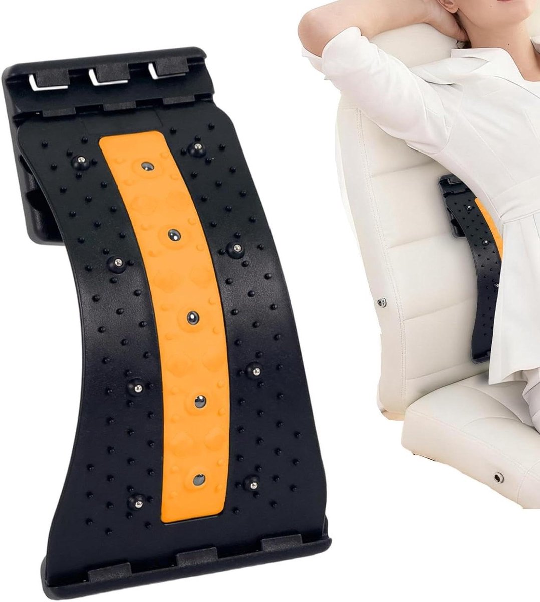 Rugstrekker Verstelbaar - Lendensteun Plank - Rug Ontlasten - Met Massagepunten - 32 x 19 cm - Zwart