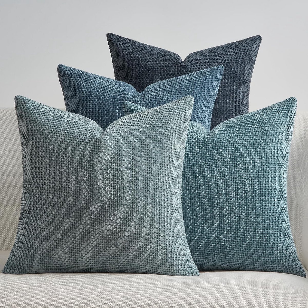 SnelShoppen - Set van 4 Chenille Kussenhoezen 45x45 cm, Decoratieve Kussenhoezen voor Bank, Moderne Kussens, Blauw, Ideaal voor Woonkamer en Slaapkame