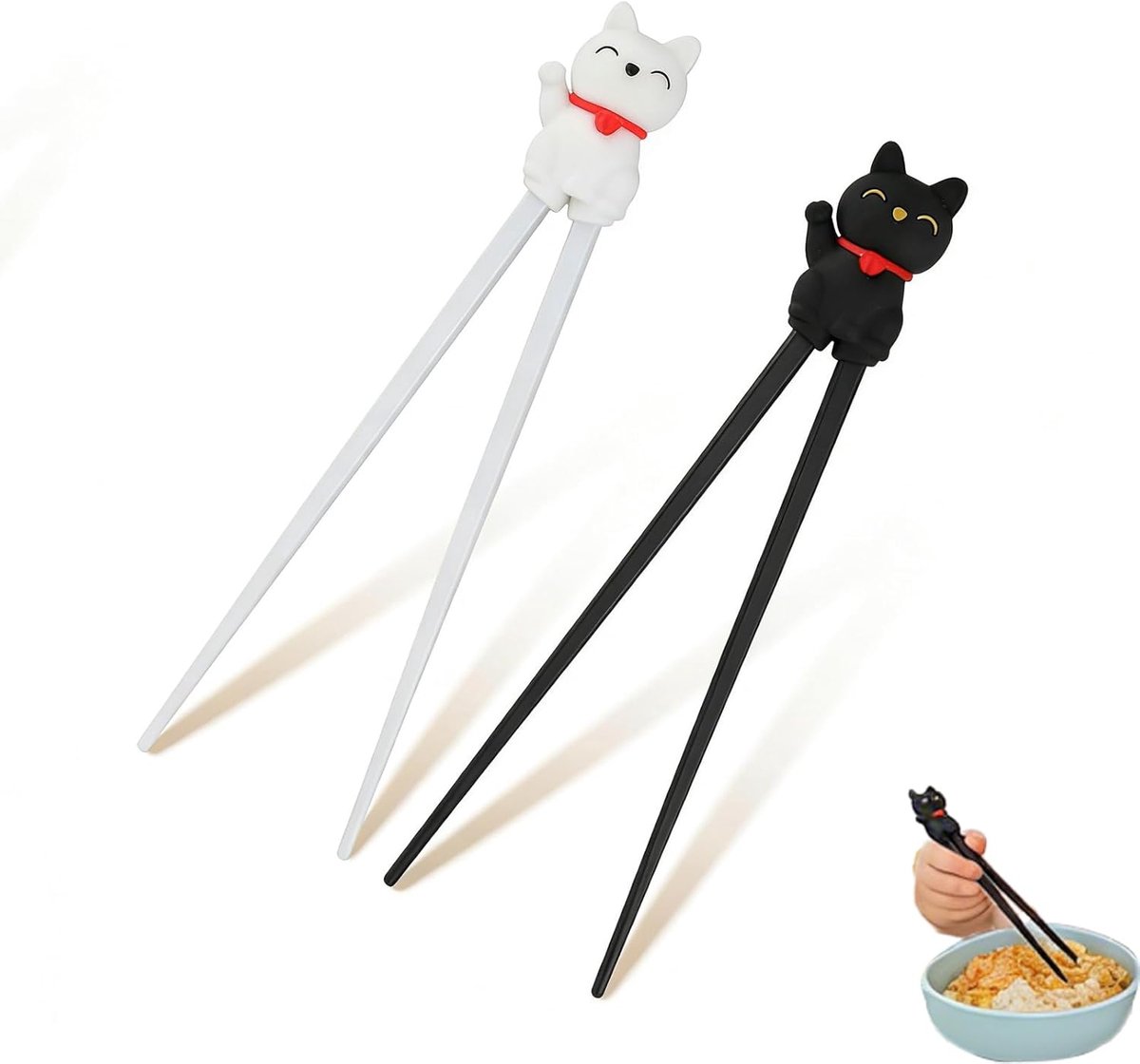 SnelShoppen - Herbruikbare Chinese Leer Chopsticks met Schattig Kat Design, Antislip Training Sticks voor Beginners, Perfecte Keuken Accessoire voor A