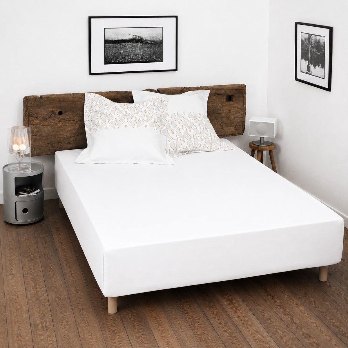SnelShoppen - Fitted Sheet 160 x 200 cm - Wit, 100% Katoen, 57 Draad/cm², 25 cm Hoekhoogte, Ademend en Ondersteunend voor Comfortabel Slapen
