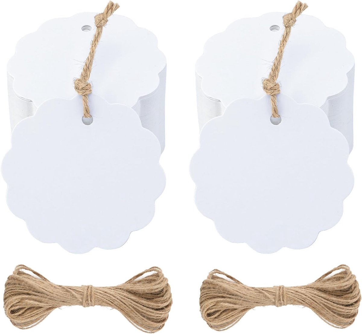 SnelShoppen - 100 Stuks Shabby Chic Ronde Bloemen Labels Kraft Papieren Hangers met Jute Touw 30m - Perfect voor Feest, Creatieve Projecten, Trouwfees