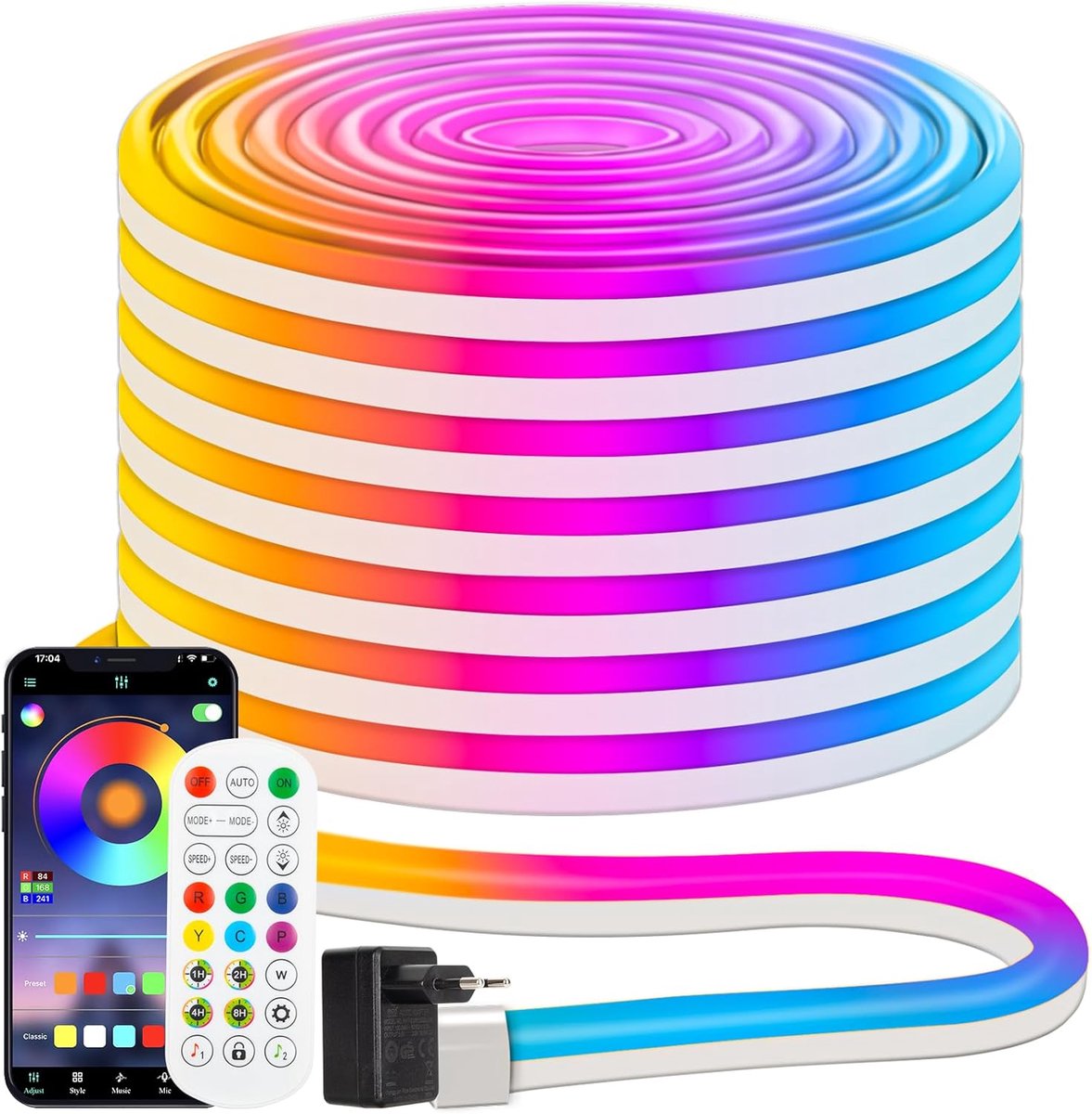 Thijox - RGB Neon Ledstrip 15m, Flexibel, Meerkleurig, App/ Afstandsbediening, IP67 Waterdichte LED Lichtstrip voor Gaming, Slaapkamer, Binnen- en Bui