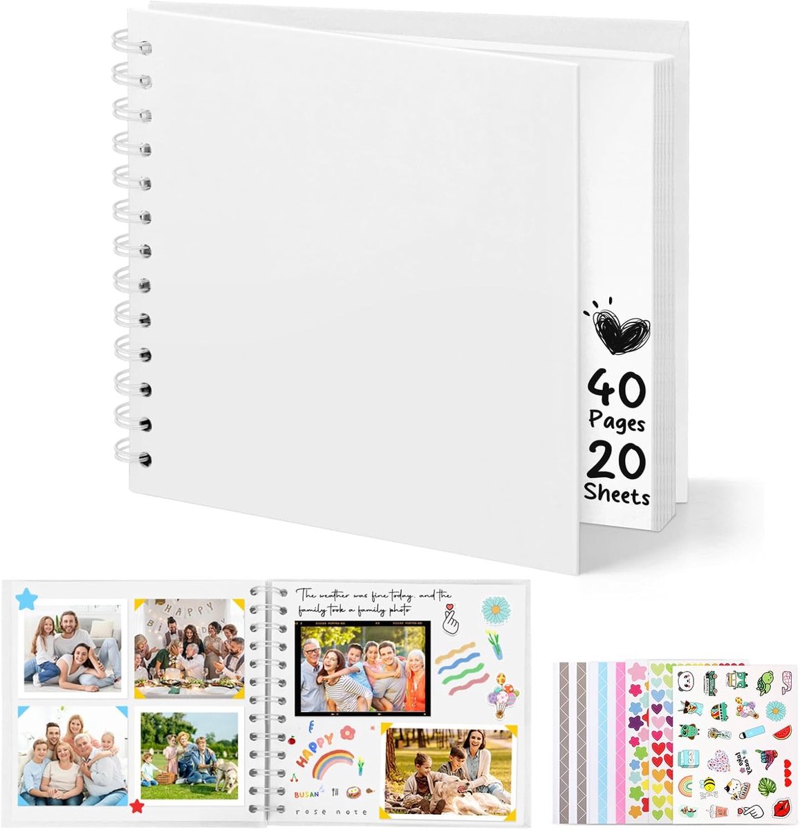 SnelShoppen - DazSpirit Scrapbook Foto Album 6 Inch - Persoonlijk DIY Herinneringen Boek - Harde Kaft Scrapbook voor Bruiloften, Baby's, Jubilea - Wit