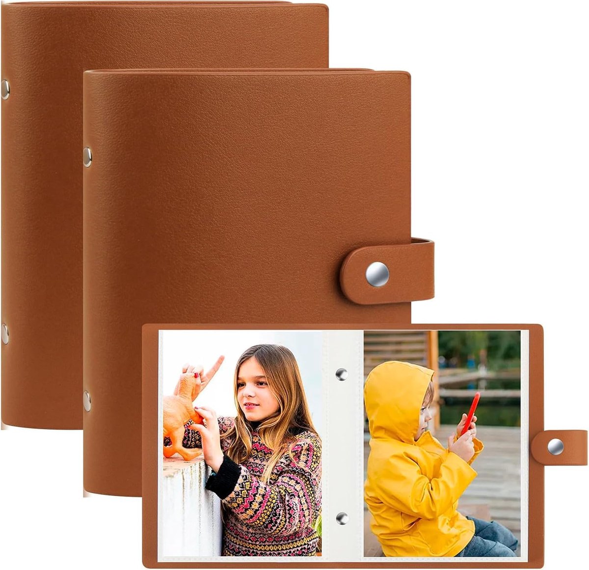 SnelShoppen - 2 Stuks Fotoalbum 13x18cm met 52 Pockets, Kunstlederen Kaft, Topload Tasjes voor 5x7 Inch Foto's, Bruin - Voor Baby, Bruiloft, Vakantie,