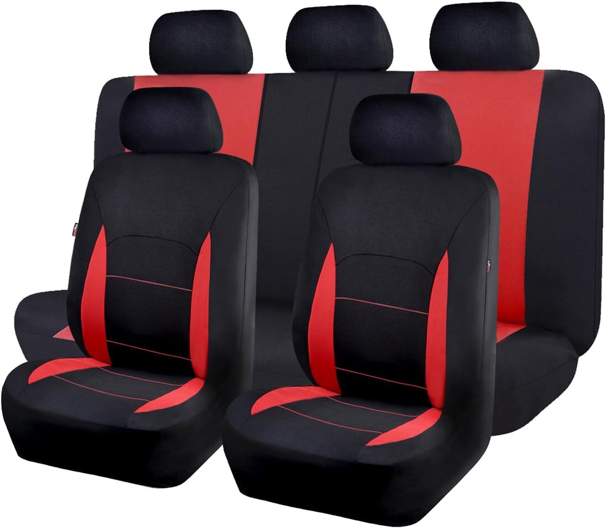 SnelShoppen - Flying Banner Auto Zithoezen Volledige Set Universeel Zwart Rood Ademend Polyester Compatibel met Airbags voor Voor- en Achterstoelen