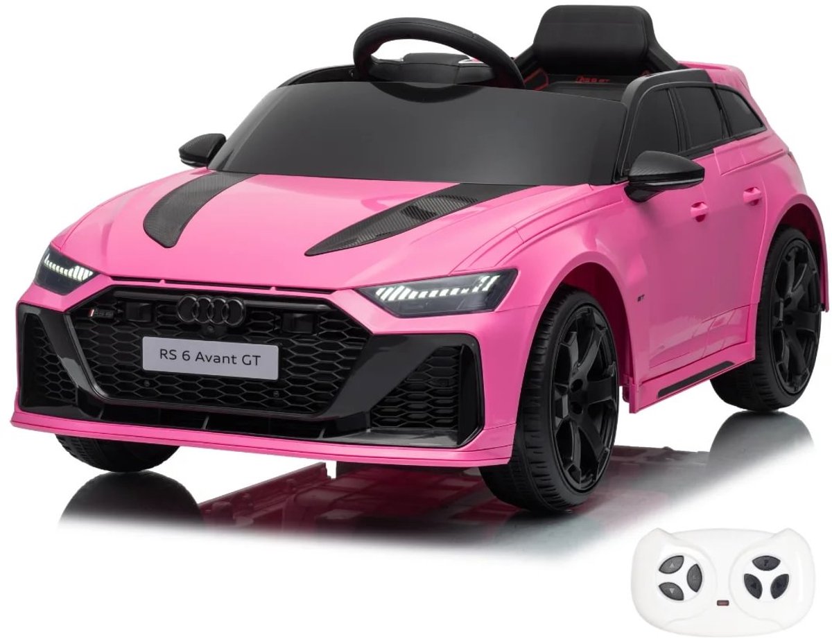 Audi RS6 GT Elektrische Kinderauto 12V 1 tot 6 jaar - Limited Edition Accuvoertuig met Afstandsbediening, EVA wielen & 3-puntsgordel - Kindervoertuig met Werkende Deuren & MP3-speler - Roze