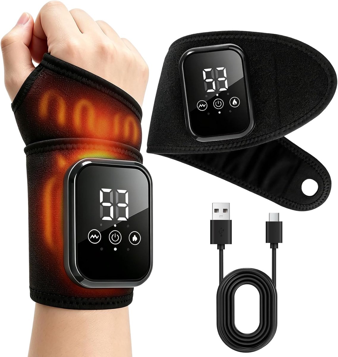 SnelShoppen - Draadloos Polsmassageapparaat met Warmte, 3 Massagemodi en 3 Temperatuurniveaus, Handmassage voor Artrose en Carpaal Tunnel, Draagbaar e