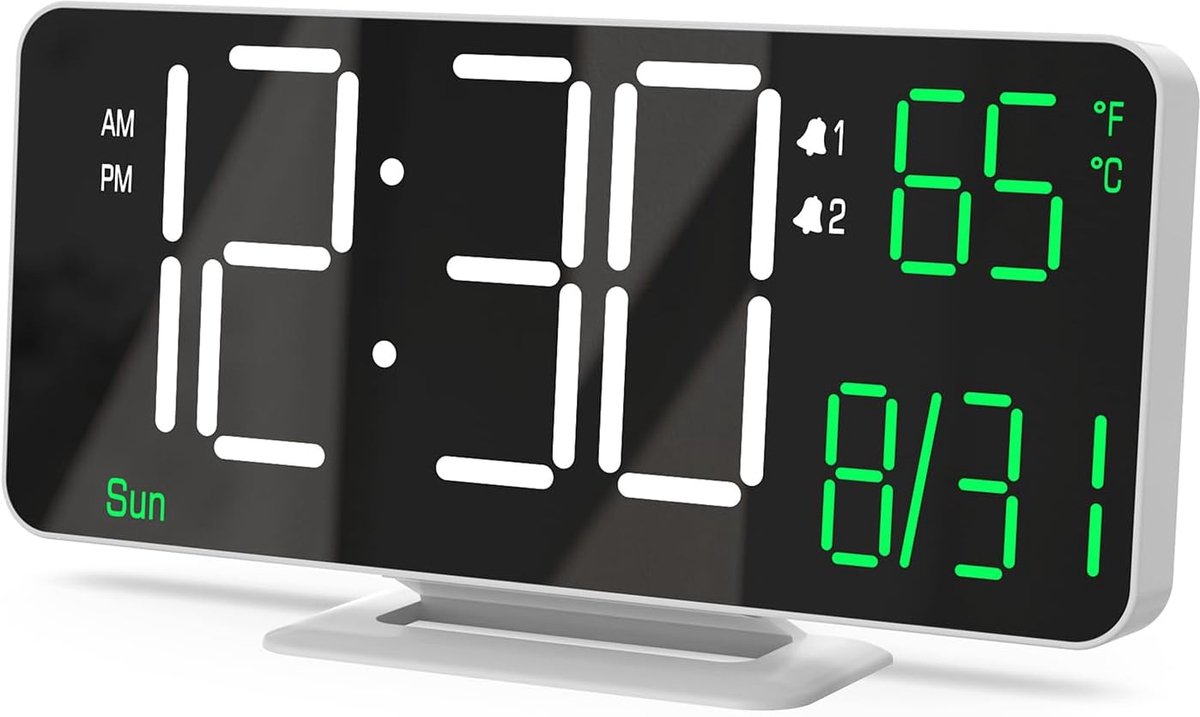 SnelShoppen - Digitale Wekkerradio 6.7 Inch LED - Dimbare Alarmklok met Dubbele Alarmfunctie - Temperatuurweergave - Modern Design voor Slaapkamer & K
