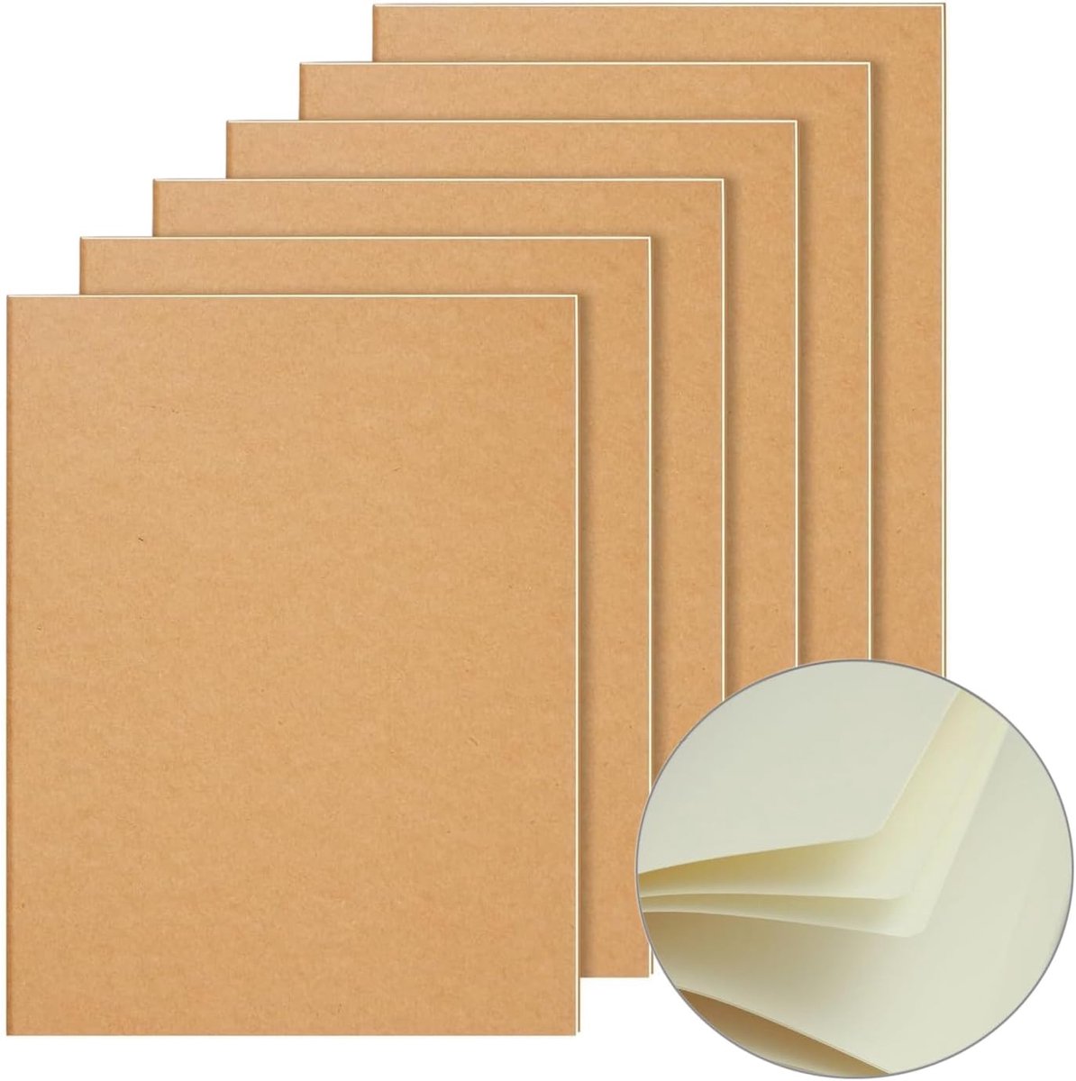 SnelShoppen - A4 Blank Notebooks 6 Stuks - Krachtig Notitieboek - Sketchbook 64 Pagina's - Lichtgeel Papier - Perfect voor School, Kantoor en Reizen -
