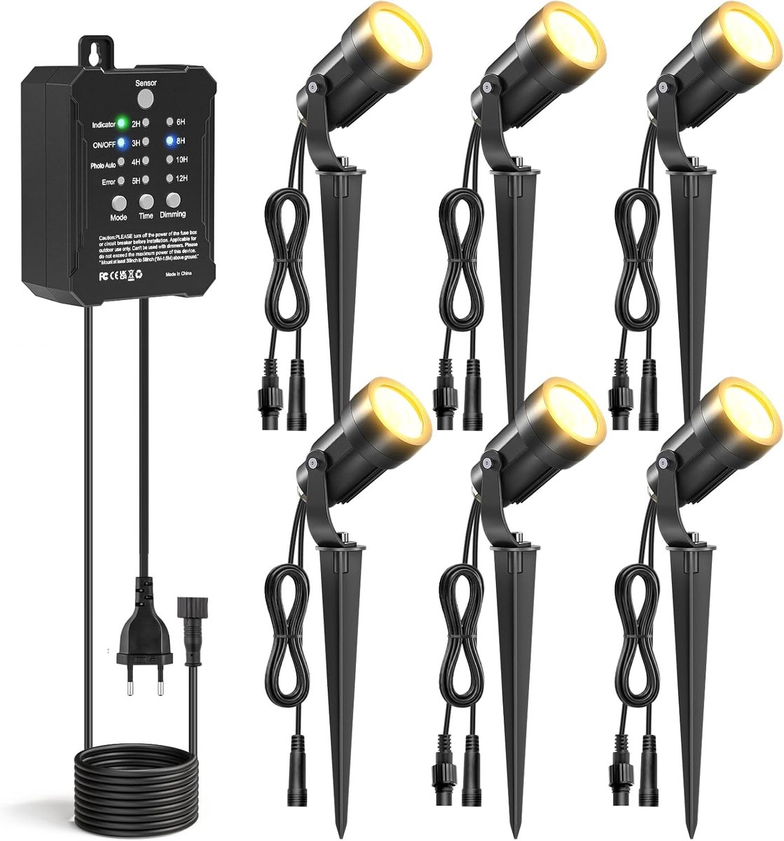 SnelShoppen - 6 Dimbare Tuinlampen met Transformator, 5W Fotocell Sensor, Waterdichte Padverlichting 2700K, Timer Buitenverlichting voor Tuin, Bomen e